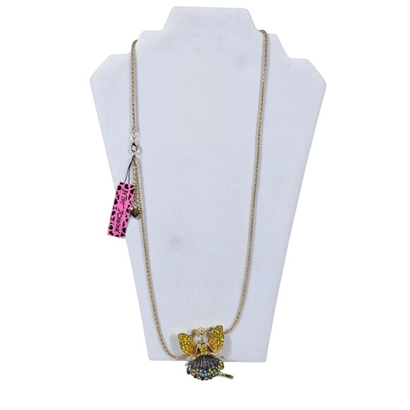 Betsy Johnson Crystal Angel Multi Color Pendant, Brooch Necklace With Wings NWT - Picture 7 of 9